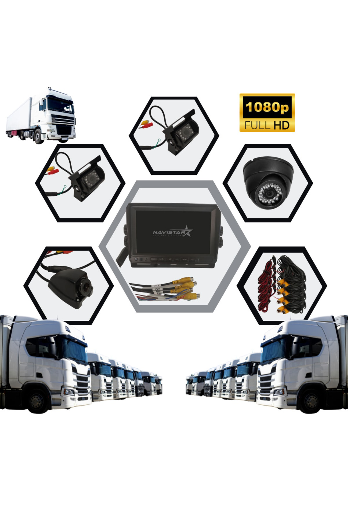 Pro Star Tır Ve Kamyonlar İçin 4 Kameralı Kayıtlı 7 İnç Ekranlı Kamera Set