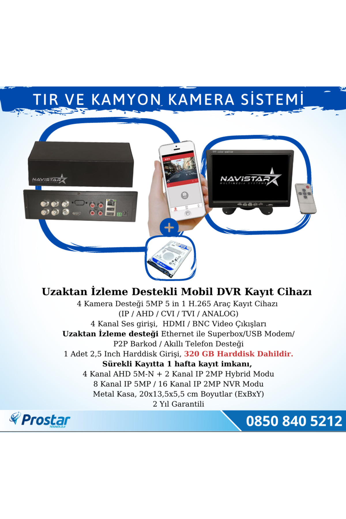 Tır Ve Kamyonlar Için Uzaktan Izlemeli 4 Kameralı 320 Gb Harddisk
