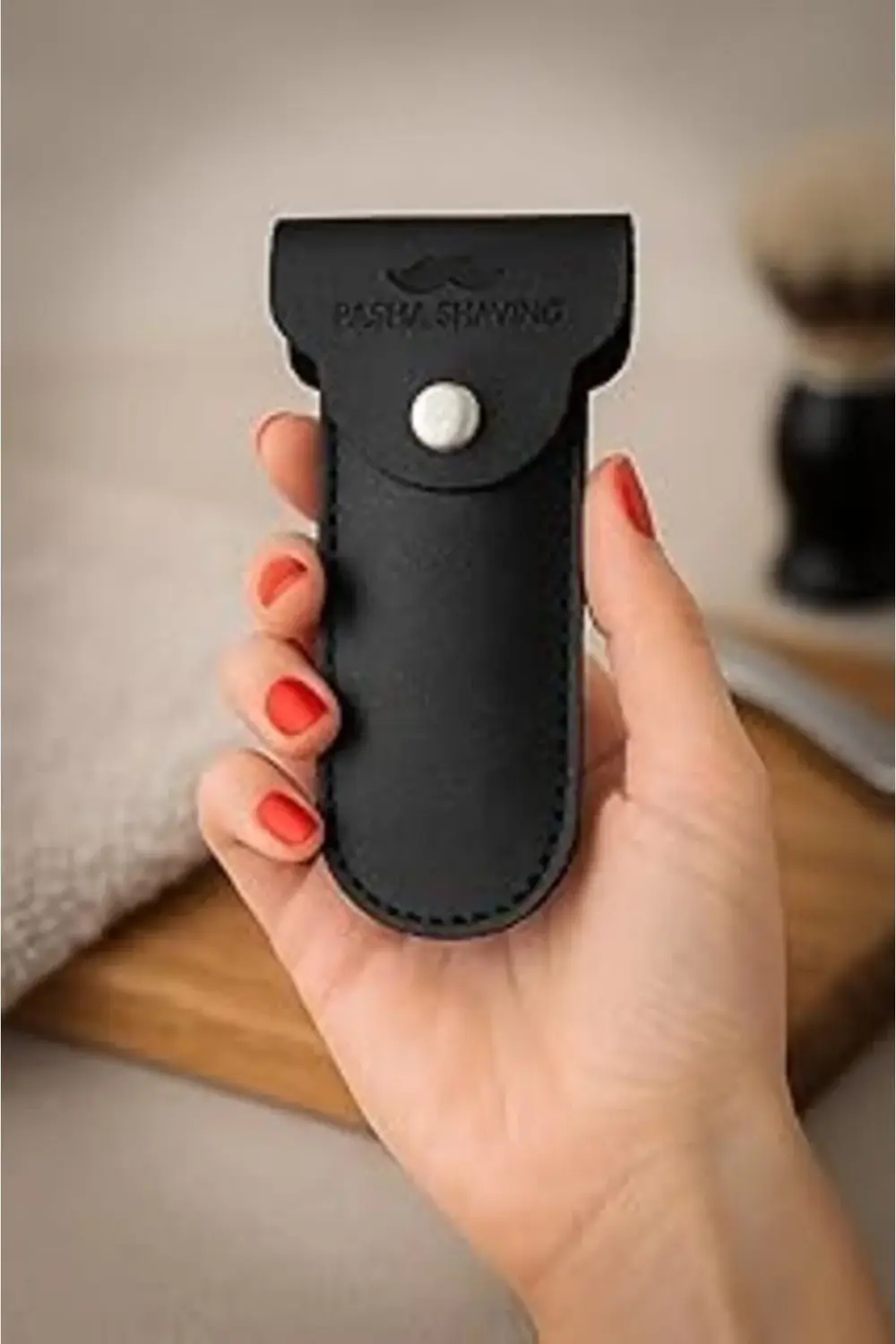 Tıraş Bıçağı Seyahat Kılıfı, Çift Taraflı Deri Koruma, Çıtçıt Kap