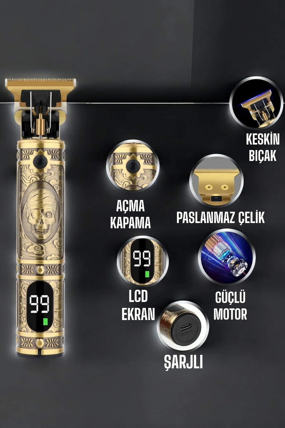 Tıraş Makinesi Çizik Tıraş Paslanmaz Çelik Uzun Ömürlü Şarjlı
