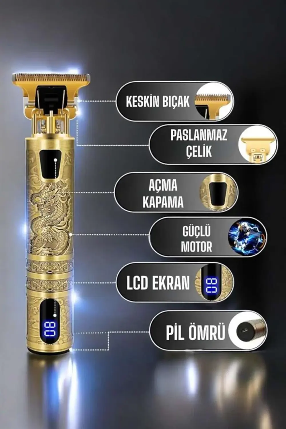 Tıraş Makinesi Şarjlı Profesyonel Saç Kesme Makinesi Gold Çizik T