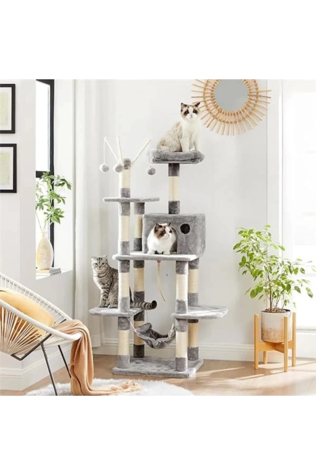 Tırmalama Direği, Hamak, Mağara, Sisal Direk, Açık Gri Pct86 W, 1 Adet (1'li Paket)