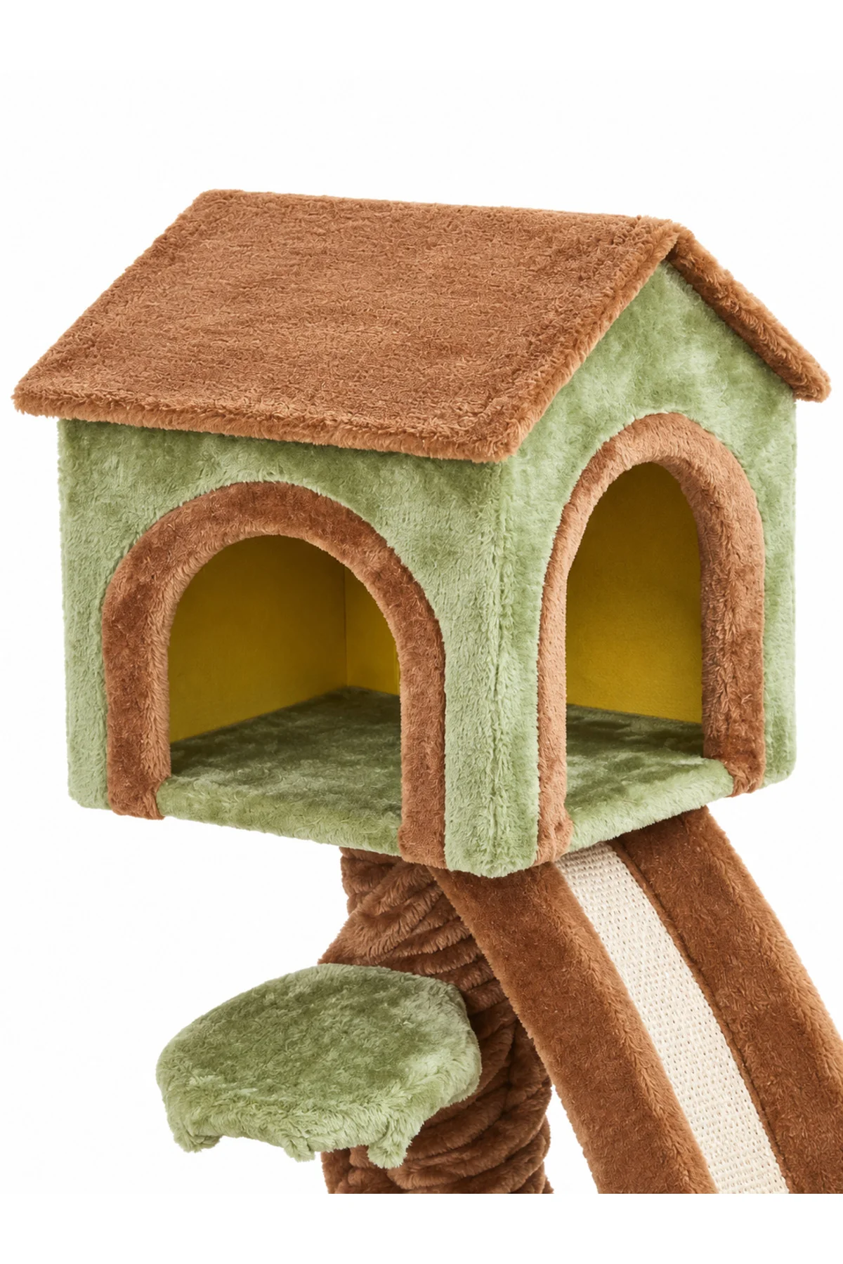Tırmalamalı Kedi Evi Ağaç Tasarımlı Rampalı Peluş Kedi Ağacı Yeşil Kahverengi Tırmalamalı Kedi Evi Ağaç Tasarımlı Rampalı Peluş Kedi Ağacı Yeşil Kahverengi