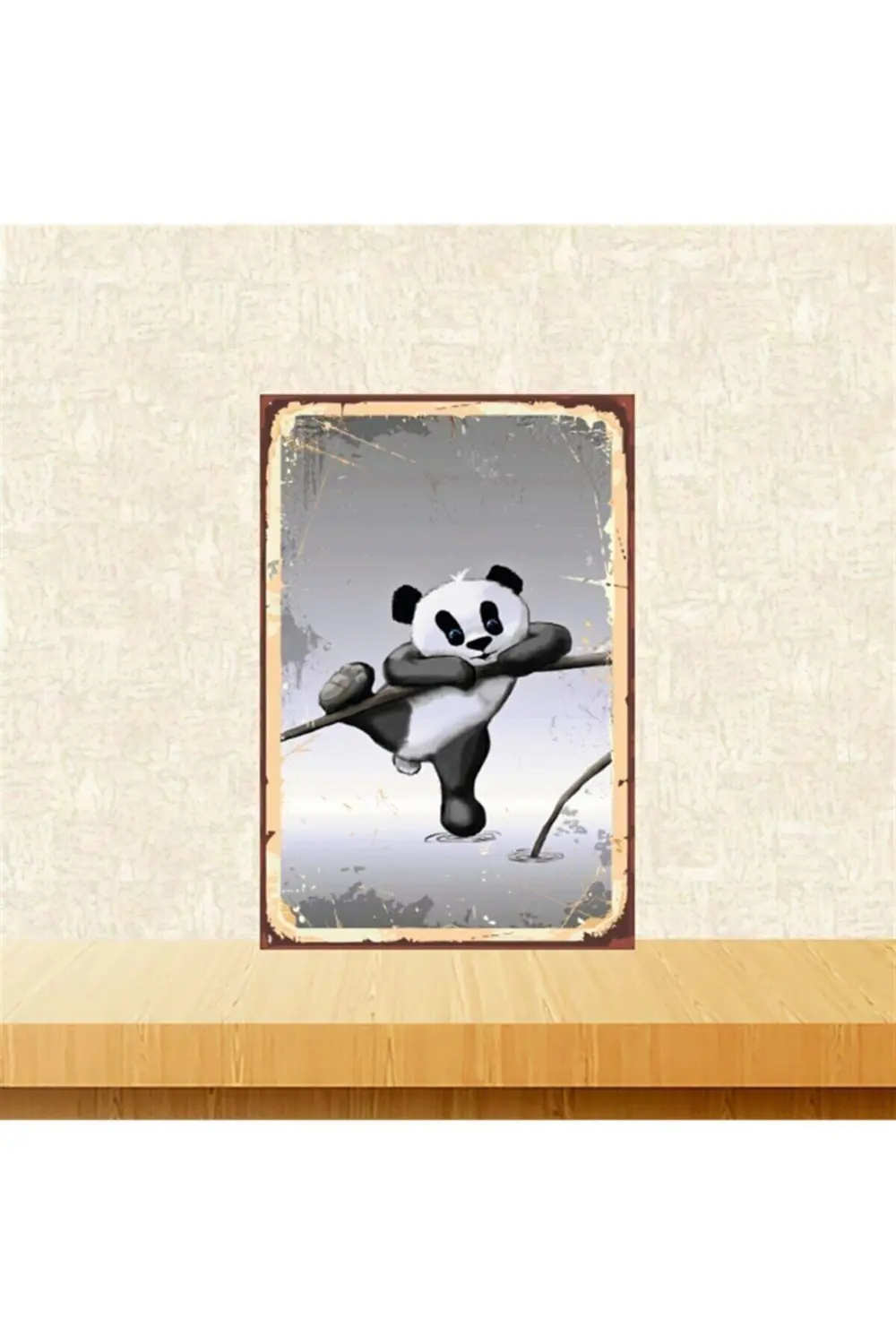 Tırmanan Panda 20-30 Cm Retro Ahşap Tablo Tkfx4774