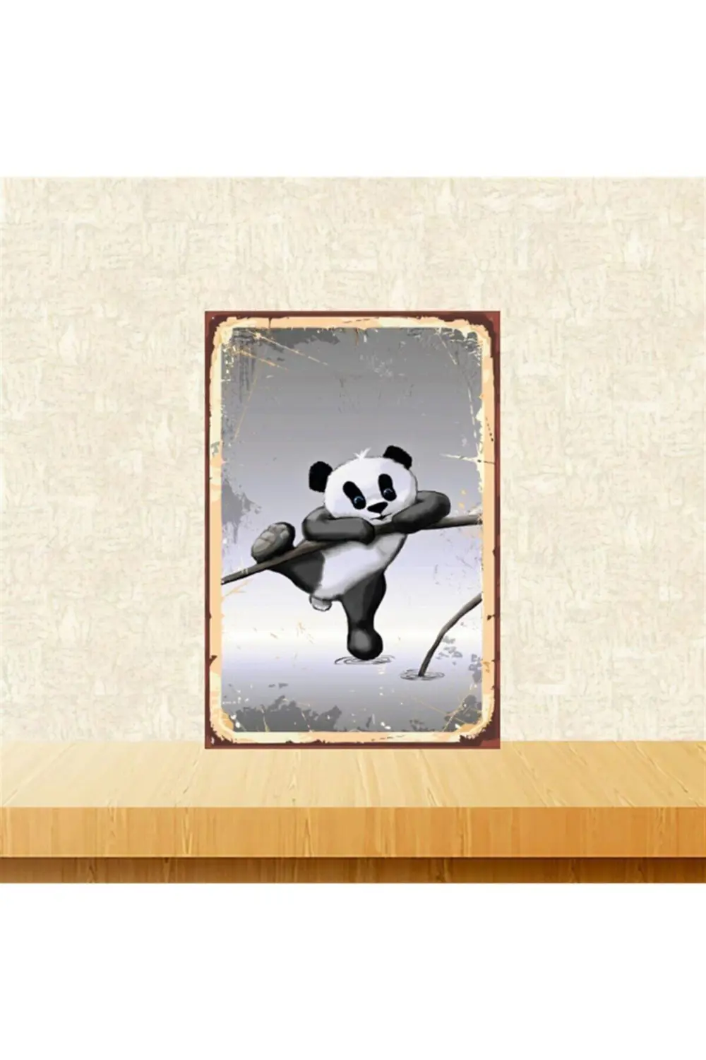 Tırmanan Panda 20-30 Cm Retro Ahşap Tablo Tkfx4774