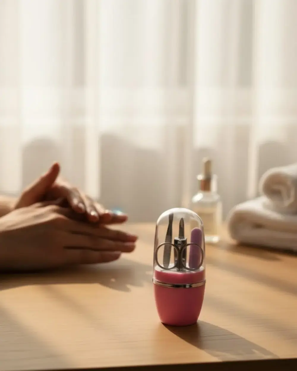 Tırnak Bakım Manikür Pedikür Seti 4 Parça Pembe Pratik Günlük Kul