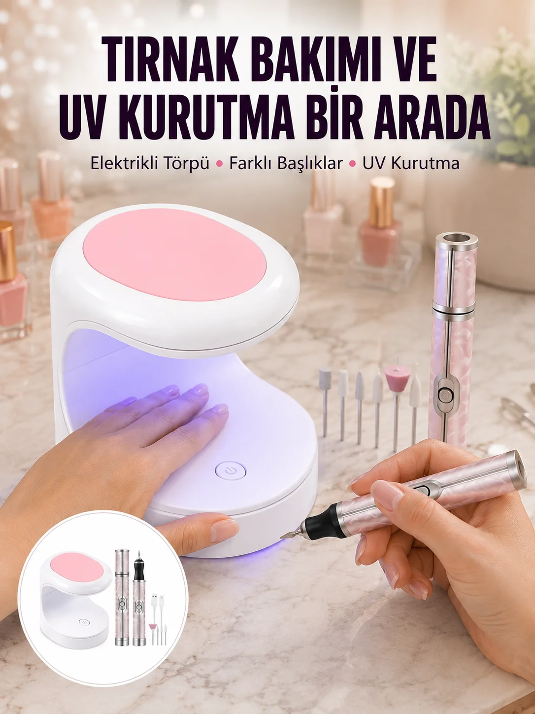 Tırnak Matkabı ve LED Oje Kurutucu 2’li Profesyonel Bakım Seti Yeni Nesil
