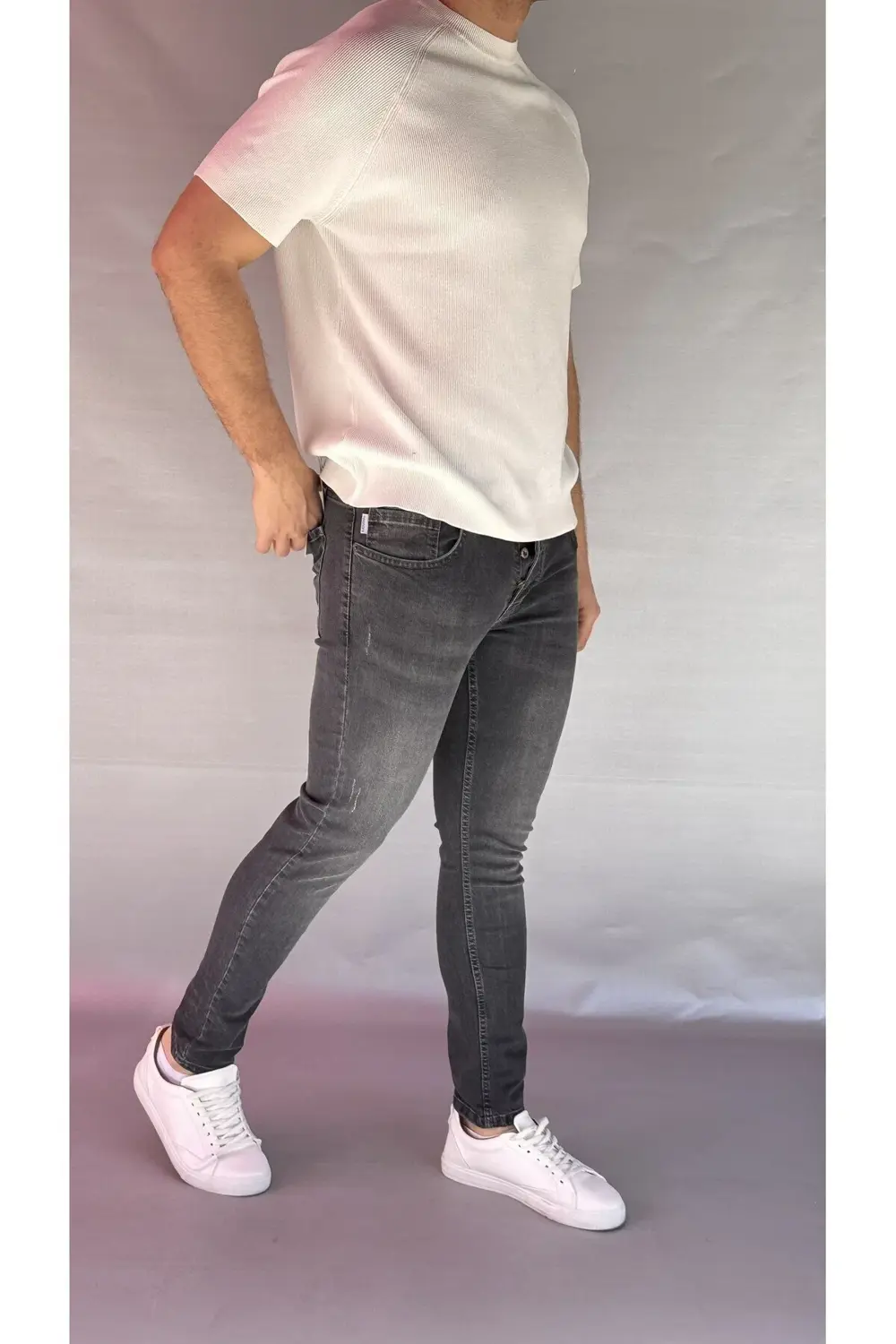 Tırnaklı Antrasit Slim Fit Jean