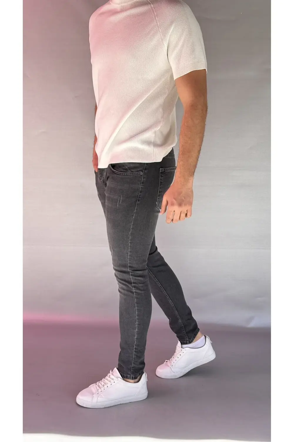 Tırnaklı Antrasit Slim Fit Jean