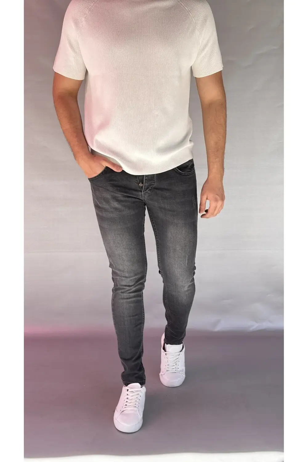 Tırnaklı Antrasit Slim Fit Jean
