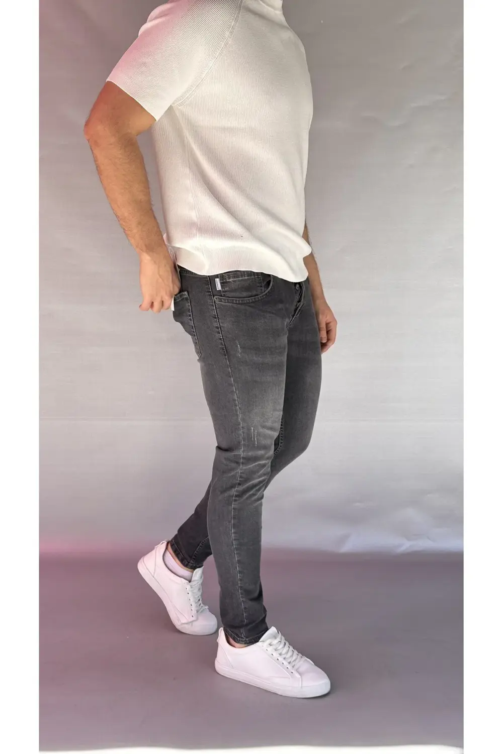 Tırnaklı Antrasit Slim Fit Jean