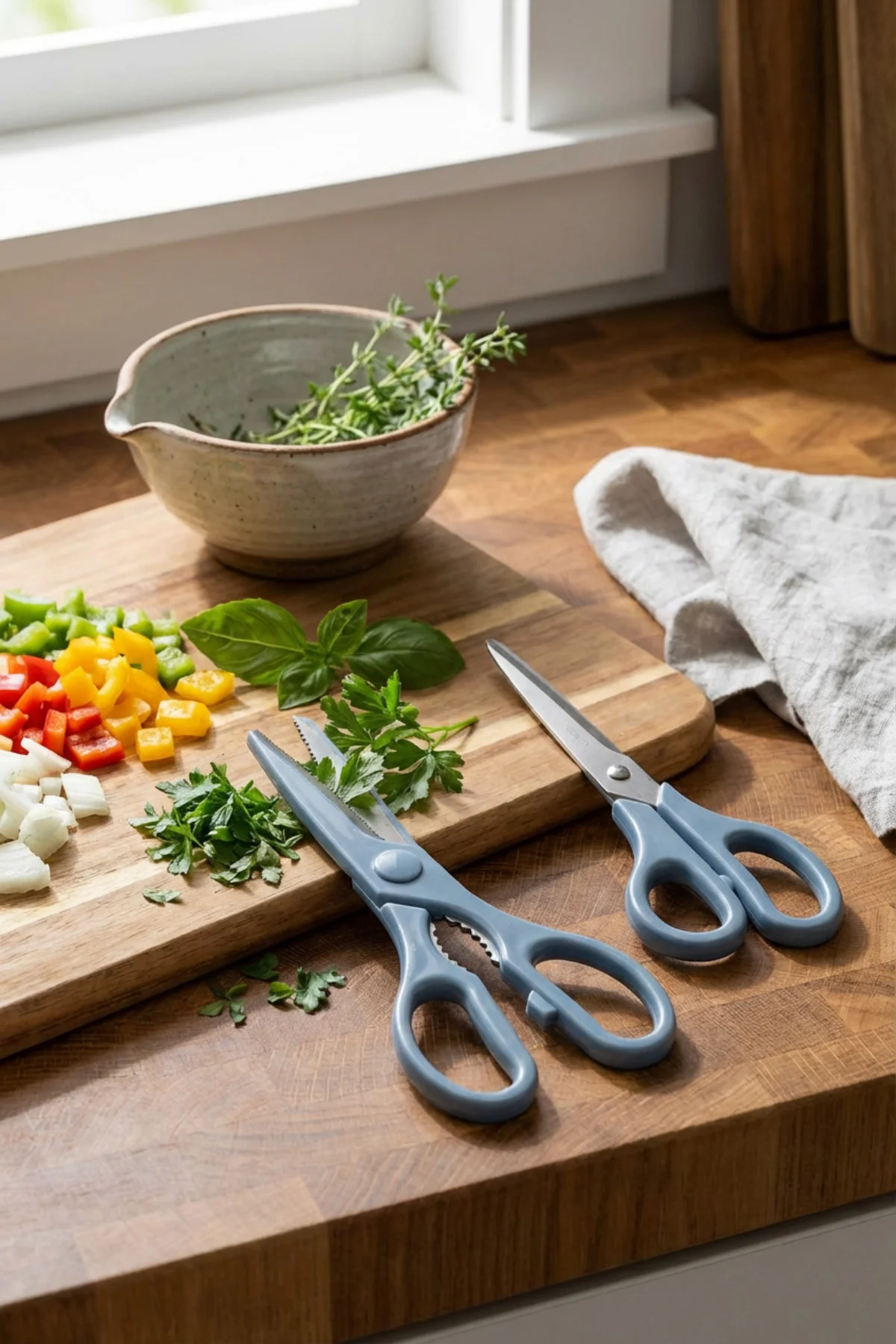 Tırtıklı Ağız 2'li Çok Amaçlı Makas Seti – Büyük Boy Mavi, 22 Cm