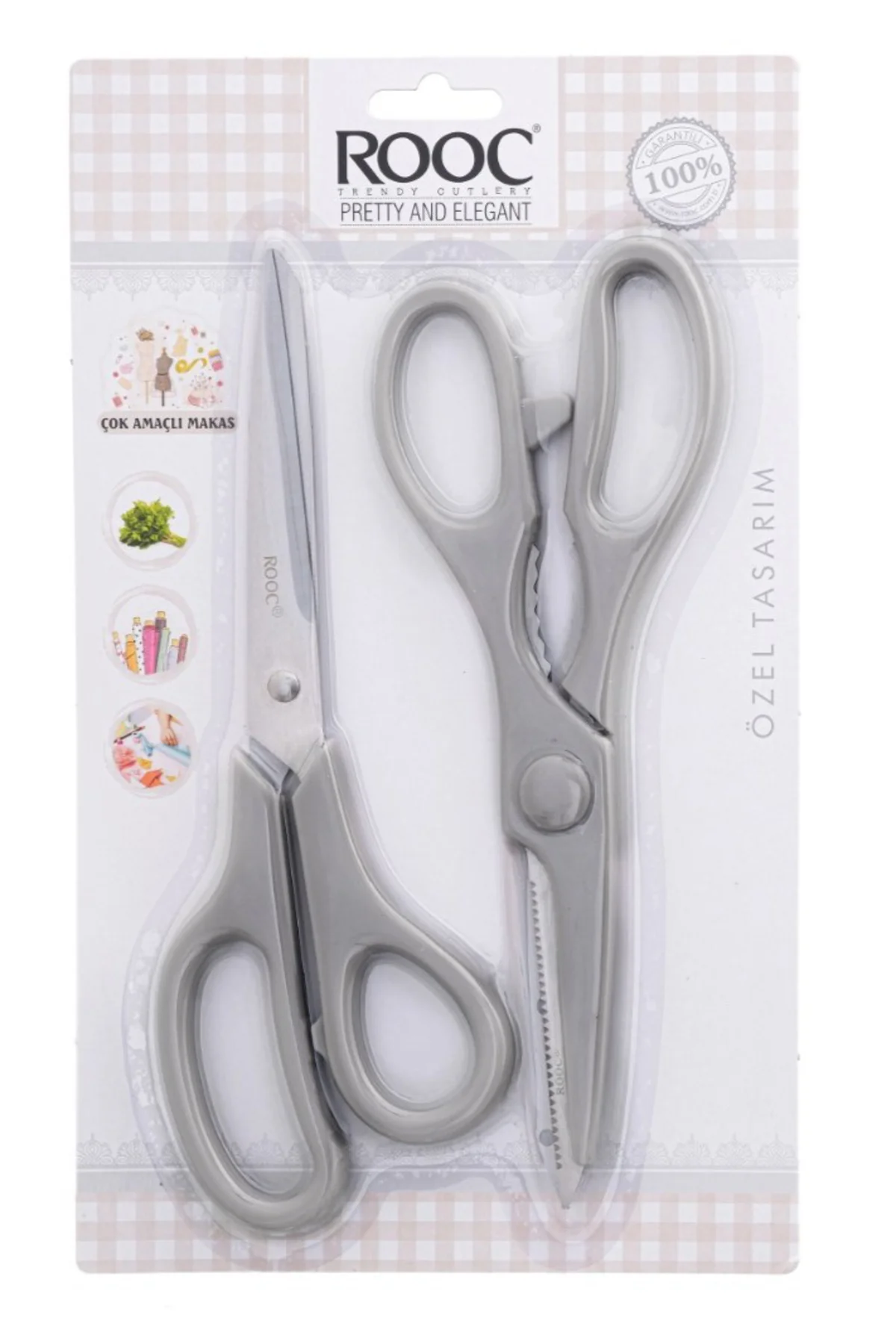 Tırtıklı Ağız 2'li Çok Amaçlı Makas Seti – Büyük Boy Gri, 22 Cm