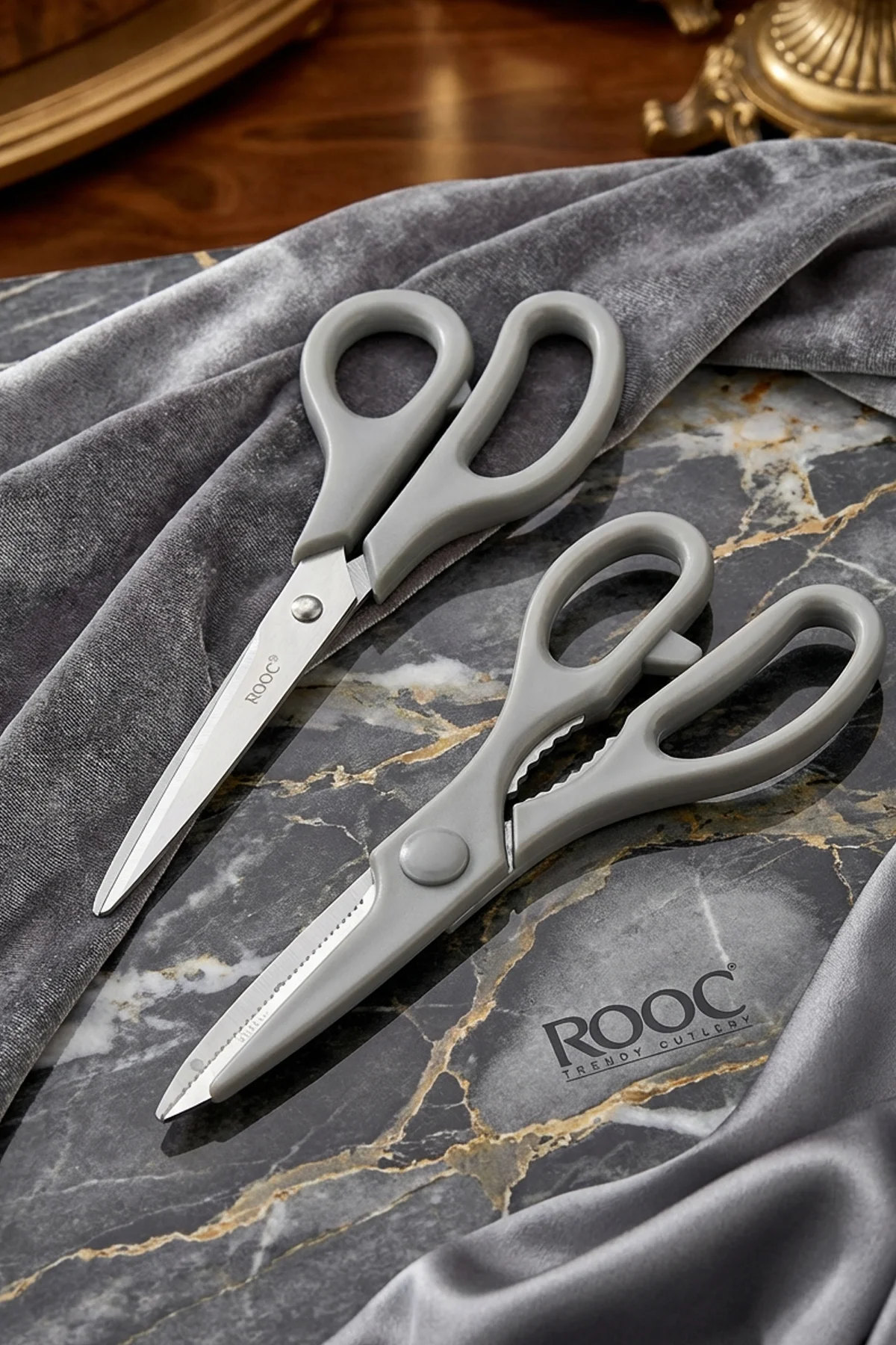 Tırtıklı Ağız 2'li Çok Amaçlı Makas Seti – Büyük Boy Gri, 22 Cm