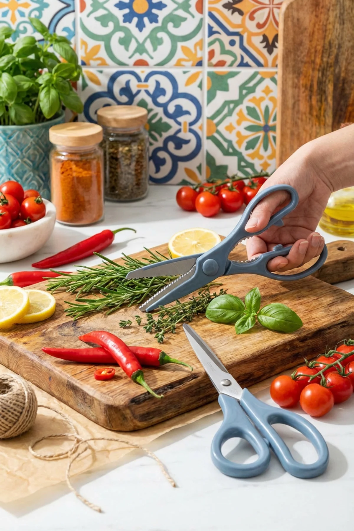 Tırtıklı Ağız 2'li Çok Amaçlı Makas Seti – Büyük Boy Mavi, 22 Cm