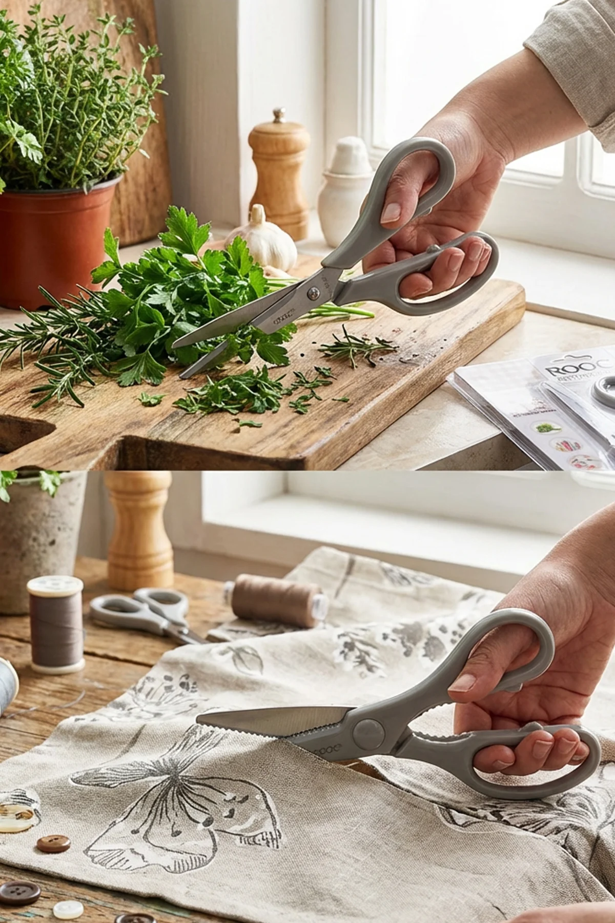 Tırtıklı Ağız 2'li Çok Amaçlı Makas Seti – Büyük Boy Gri, 22 Cm