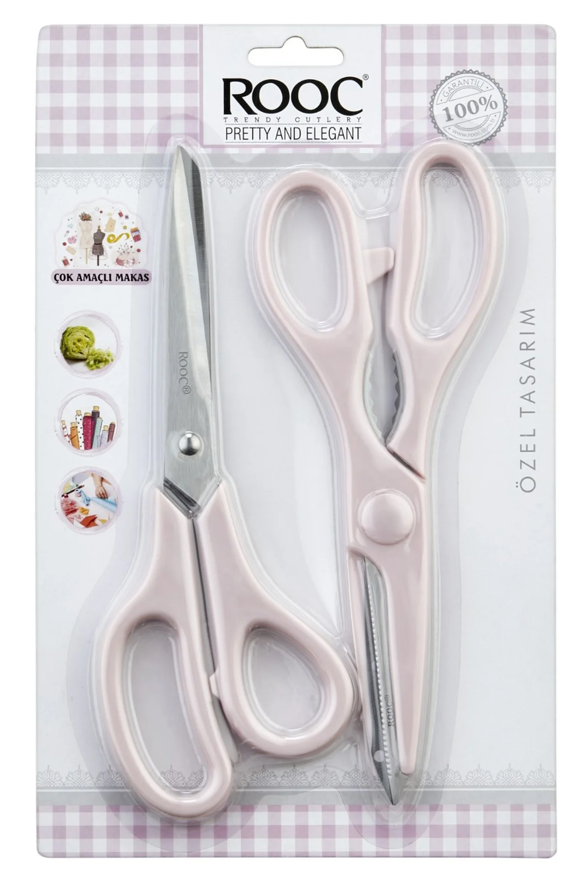 Tırtıklı Ağız 2'li Çok Amaçlı Makas Seti – Büyük Boy Pembe, 23 Cm