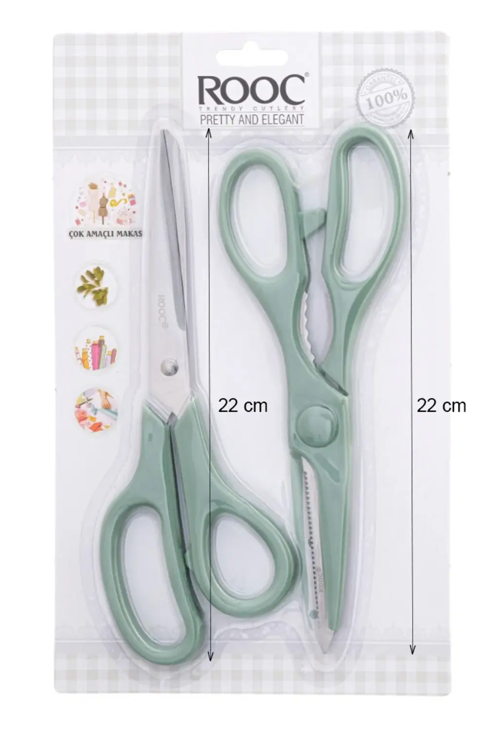 Tırtıklı Ağız 2'li Çok Amaçlı Makas Seti – Büyük Boy Yeşil, 22 Cm