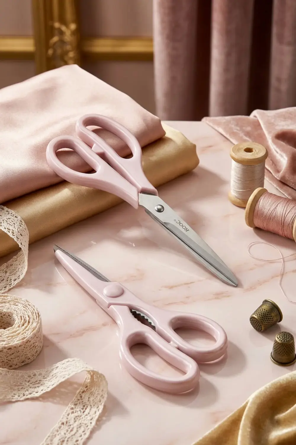 Tırtıklı Ağız 2'li Çok Amaçlı Makas Seti – Büyük Boy Pembe, 23 Cm