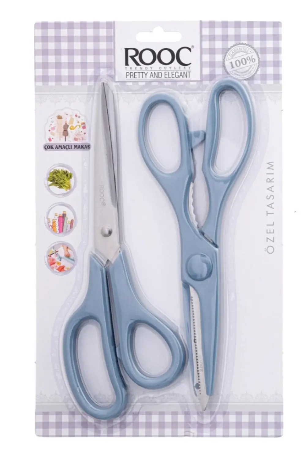 Tırtıklı Ağız 2'li Çok Amaçlı Makas Seti – Büyük Boy Mavi, 22 Cm