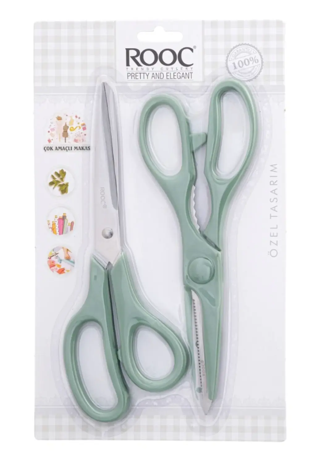 Tırtıklı Ağız 2'li Çok Amaçlı Makas Seti – Büyük Boy Yeşil, 22 Cm
