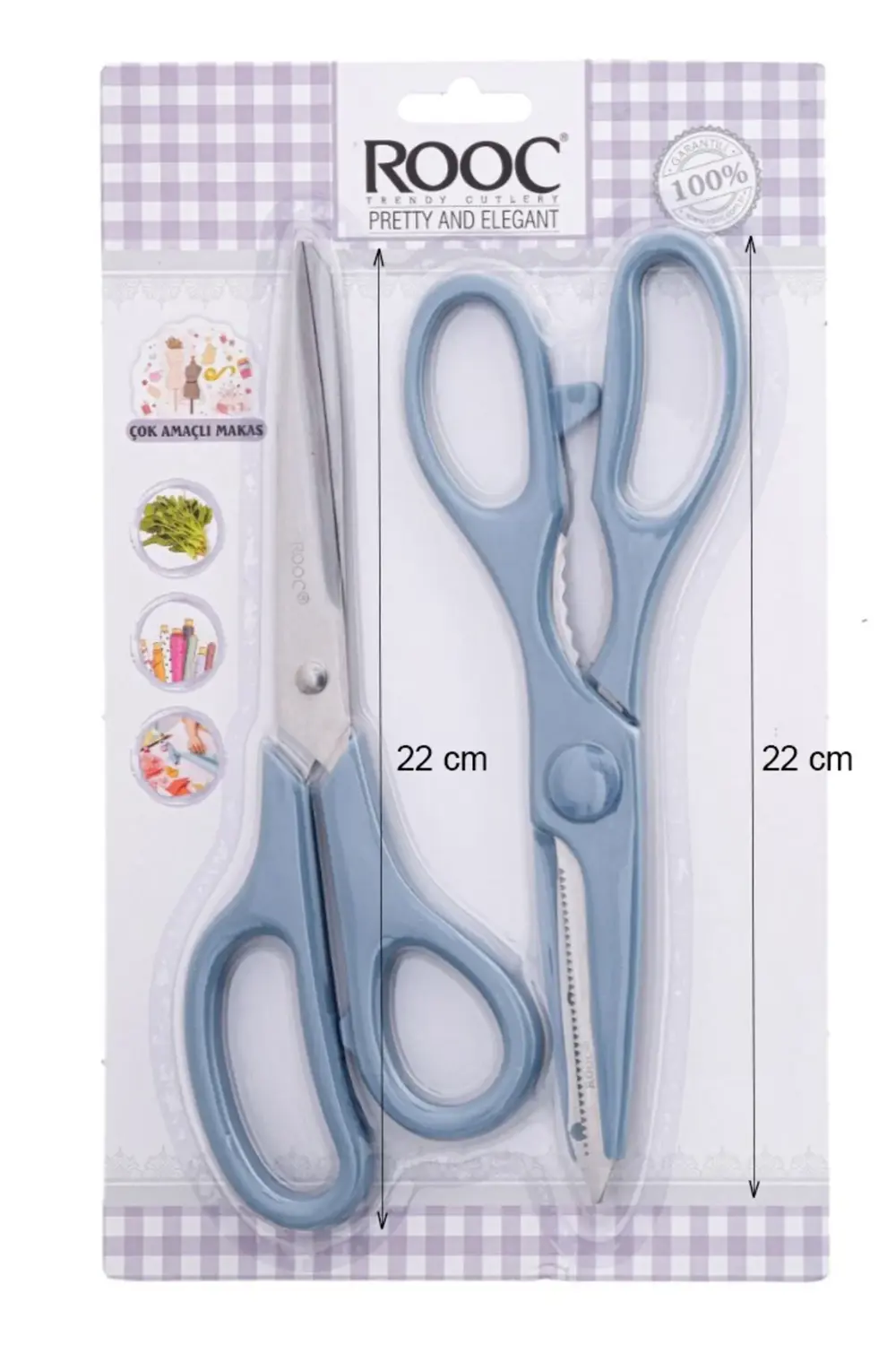 Tırtıklı Ağız 2'li Çok Amaçlı Makas Seti – Büyük Boy Mavi, 22 Cm