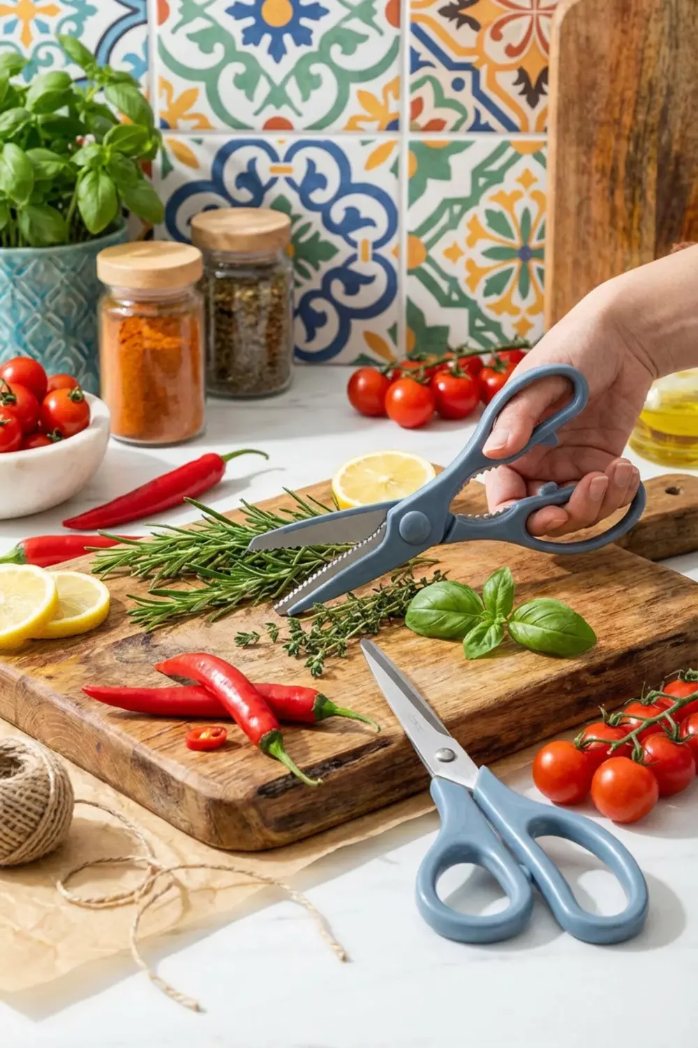 Tırtıklı Ağız 2'li Çok Amaçlı Makas Seti – Büyük Boy Mavi, 22 Cm