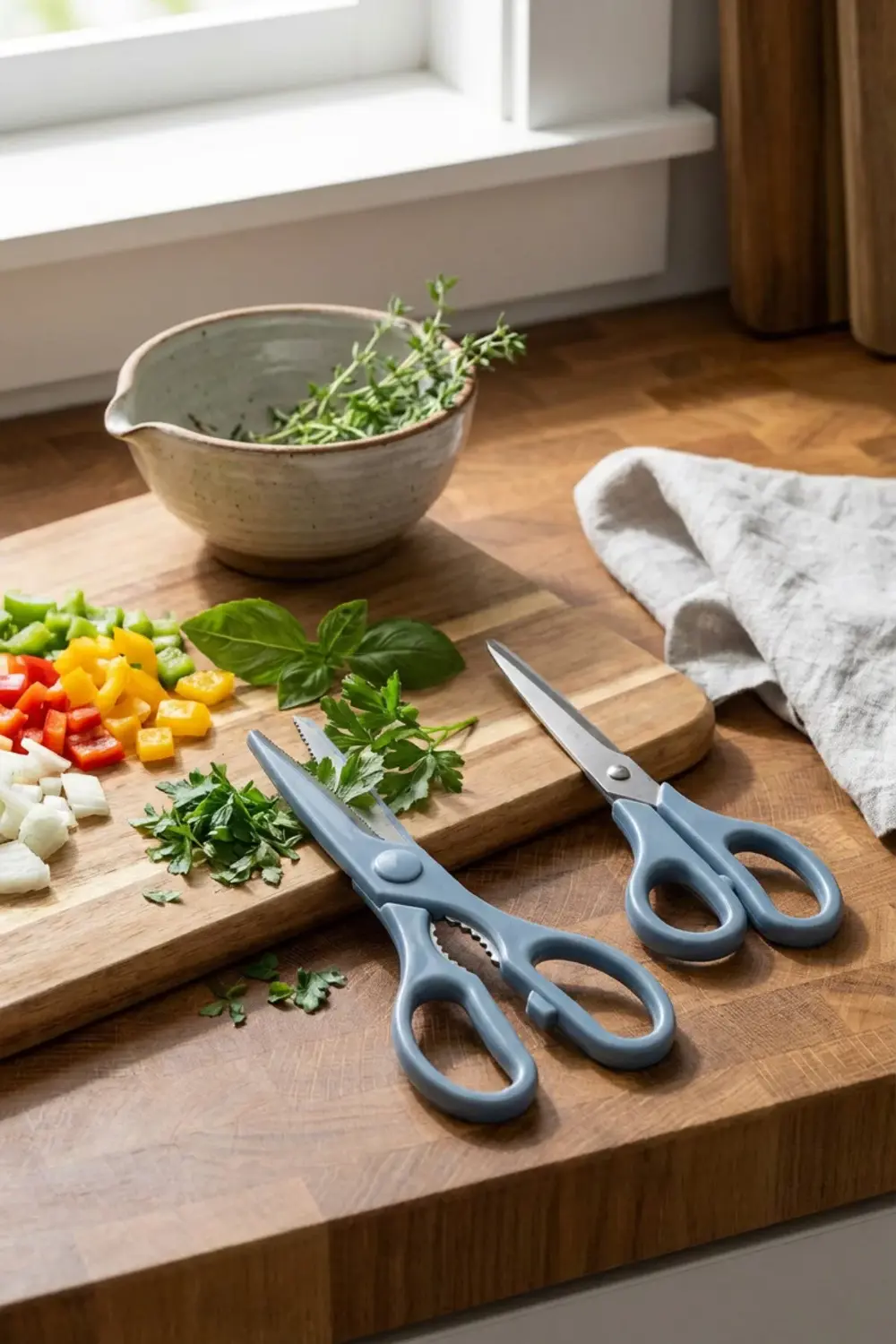 Tırtıklı Ağız 2'li Çok Amaçlı Makas Seti – Büyük Boy Mavi, 22 Cm