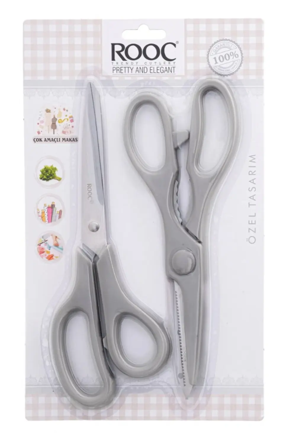 Tırtıklı Ağız 2'li Çok Amaçlı Makas Seti – Büyük Boy Gri, 22 Cm