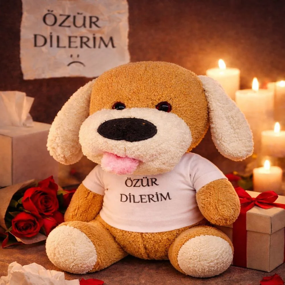 Tişörtlü Peluş Oyuncak Köpek Modeli Özür Dileme Temalı Hediye