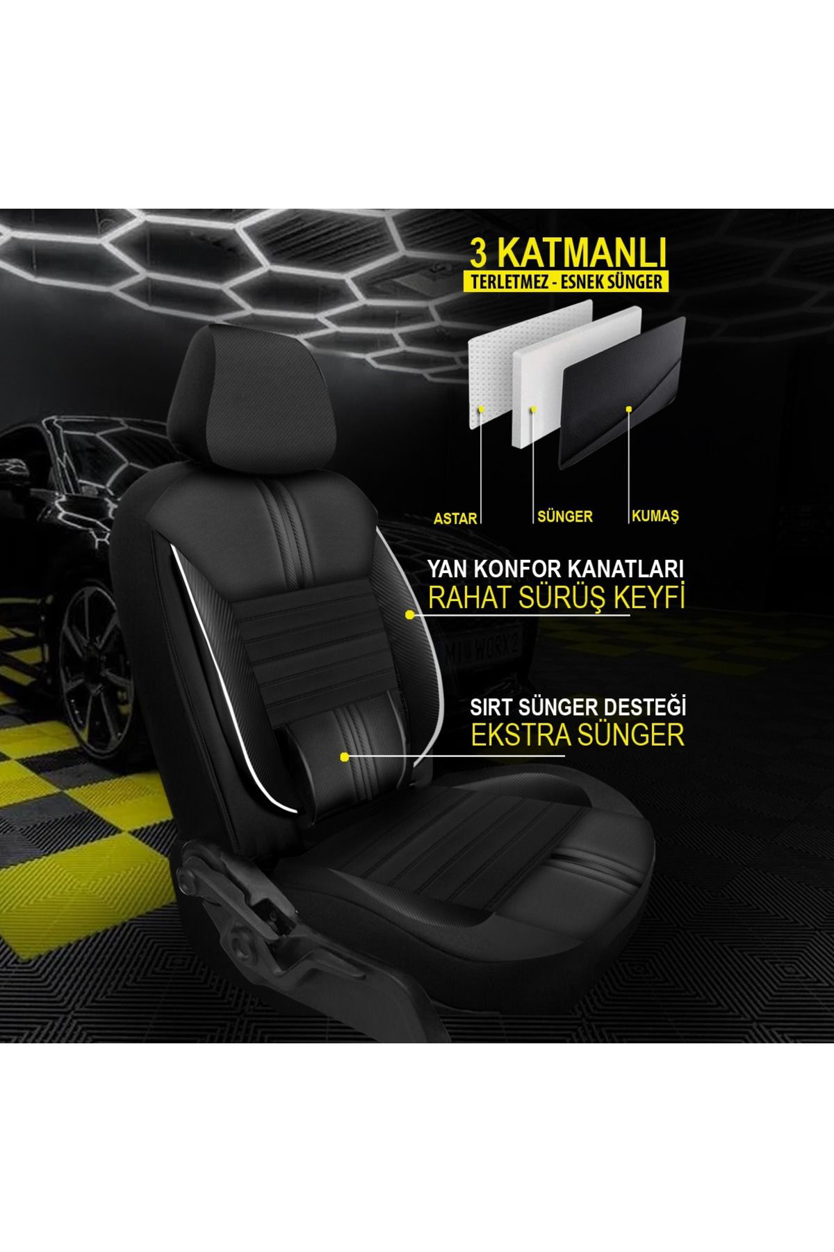 Titan Serisi Carbon Deri Detaylı Taytüyü Oto Koltuk Kılıfı Ön Ark