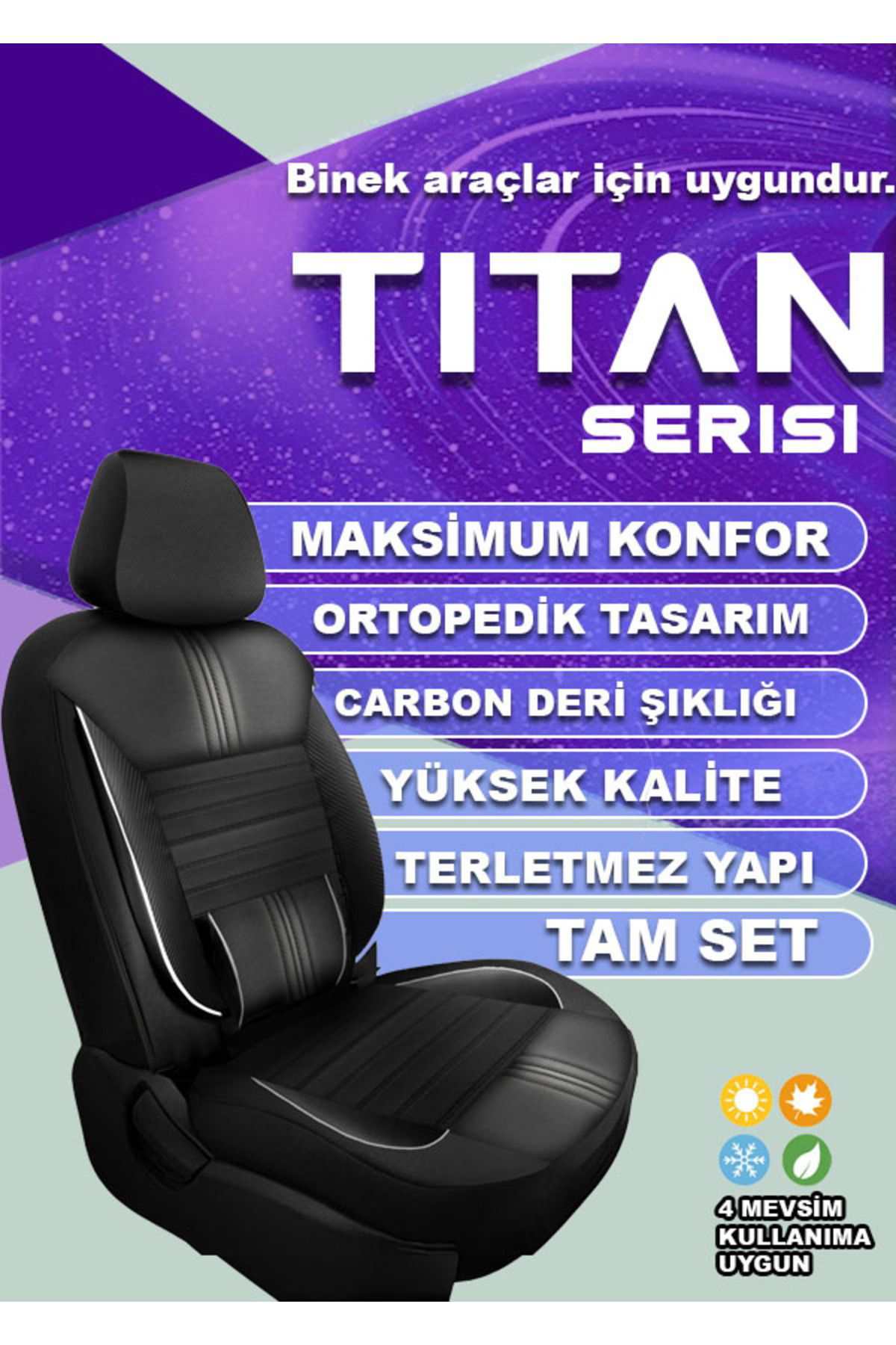 Titan Serisi Carbon Deri Detaylı Taytüyü Oto Koltuk Kılıfı Ön Ark
