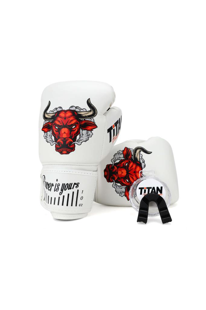 Titan Sport Titan Sport Beyaz Kizgin Boğa Desenli Set Fgr Model-15 Boks Eldiv