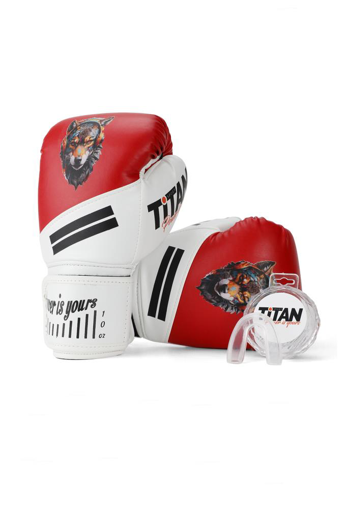 Titan Sport  Kırmızı Beyaz Kurt Figürlü Boks Eldiveni 2'Li Set
