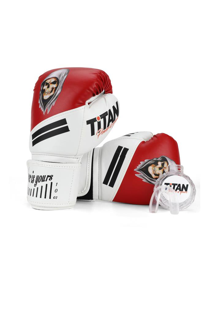 Titan Sport  Kirmizi Beyaz Hayalet Kurukafa Desenli Boks Eldiveni 