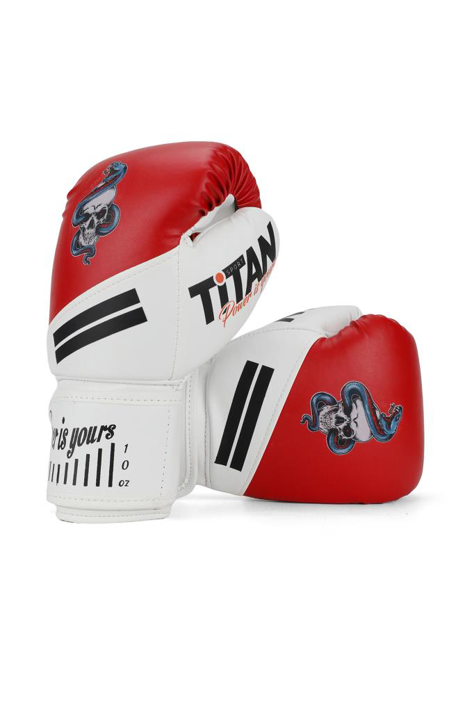 Titan Sport Kırmızı Beyaz Yılan Kurukafa Desenli Boks Eldiveni