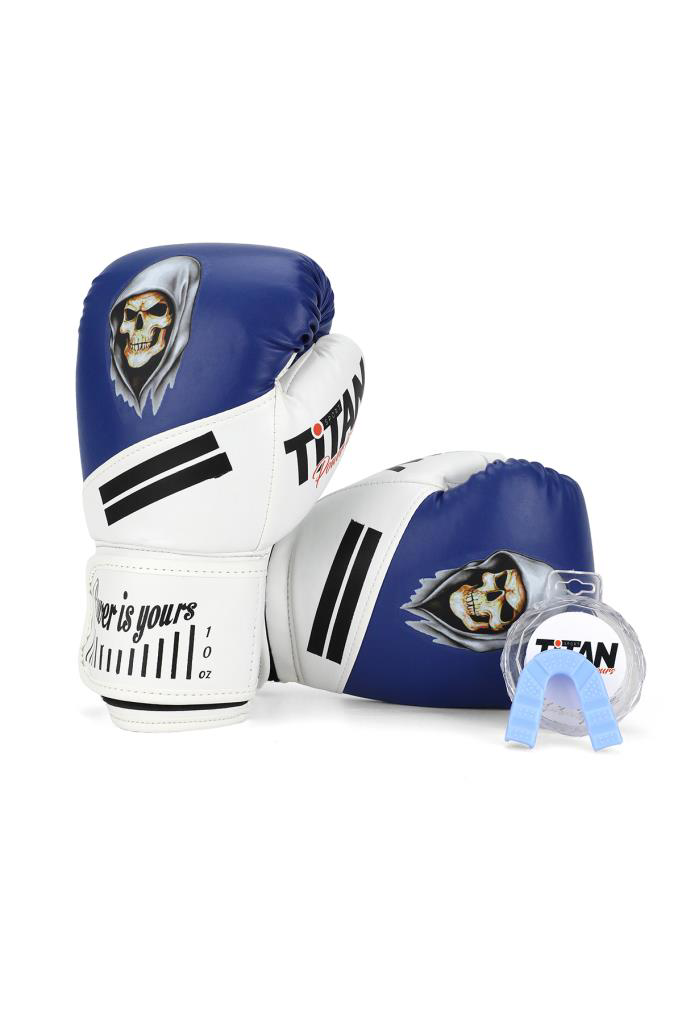 Titan Sport  Mavi Beyaz Hayalet Kurukafa Desenli Boks Eldiveni 2'L