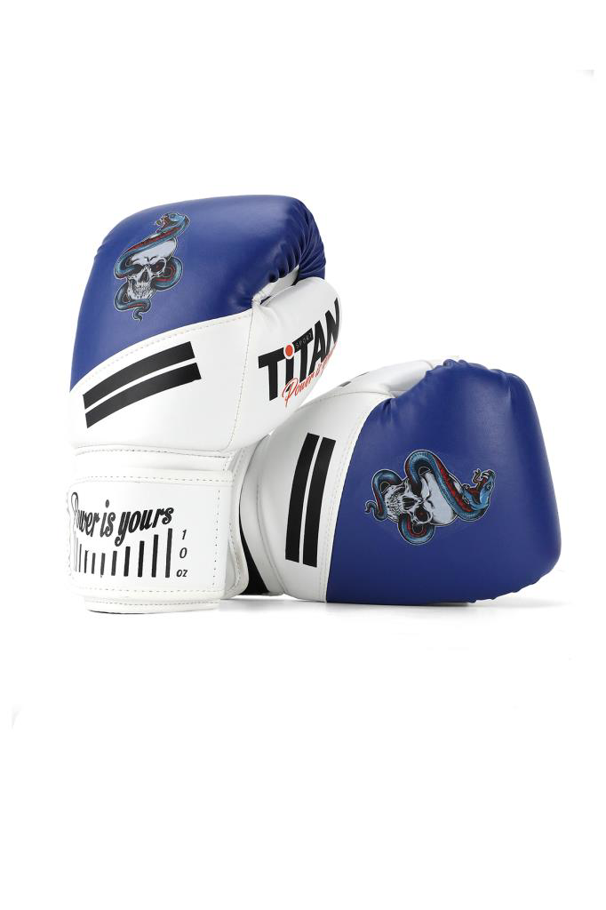 Titan Sport  Mavi Beyaz Yilan Kurukafa Boks Eldiveni