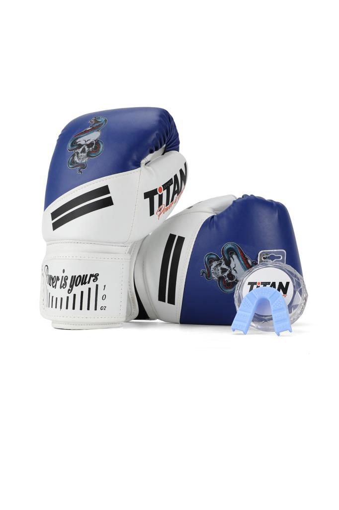 Titan Sport  Mavi Beyaz Yılan Kurukafa Boks Eldiveni 2'Li Set