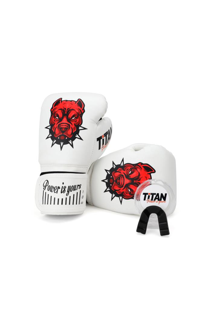 Titan Sport  Model-2 Beyaz Bitbull Desenli Boks Eldiveni Titan Sport  Model-2 Beyaz Bitbull Desenli Boks Eldiveni