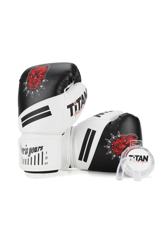 Titan Sport  Siyah Beyaz Pitbull Desenli Boks Eldiveni 2'Li Set