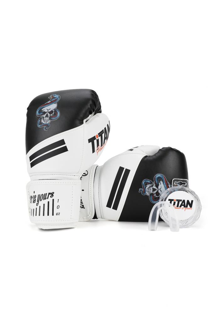 Titan Sport  Siyah Beyaz Yılan Kurukafa Desenli Boks Eldiveni 2'Li