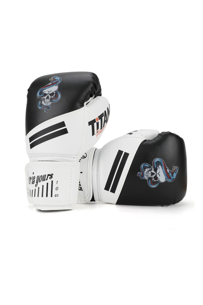 Titan Sport  Siyah Beyaz Yılan Kurukafa Desenli Boks Eldiveni