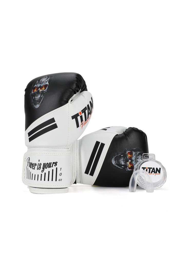 Titan Sport Siyah Beyaz Kurukafa Desenli Boks Eldiveni 2'li Set