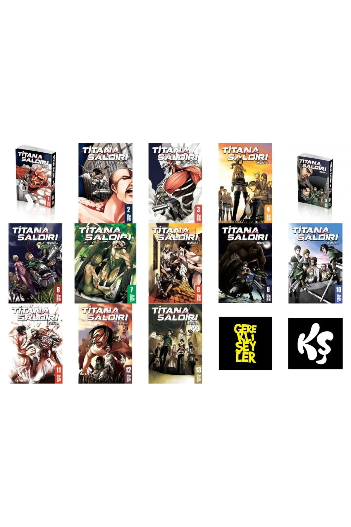 Titana Saldırı 1-2-3-4-5-6-7-8-9-10-11-12-13 manga seti (13 kitap) 1 adet anime poster hediyeli