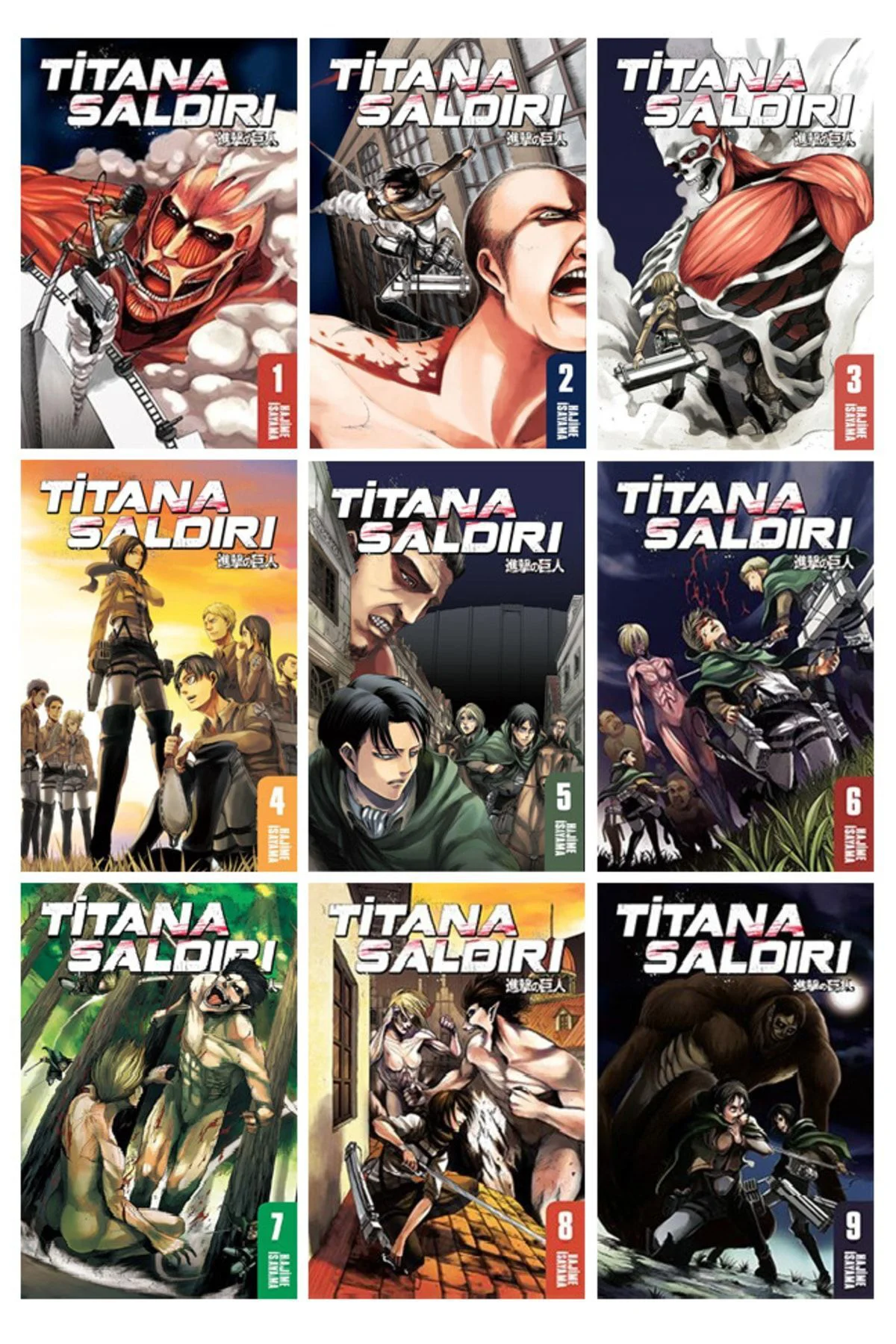 Titana Saldırı 1-2-3-4-5-6-7-8-9. Ciltler Manga Seti - Hajime Isayama