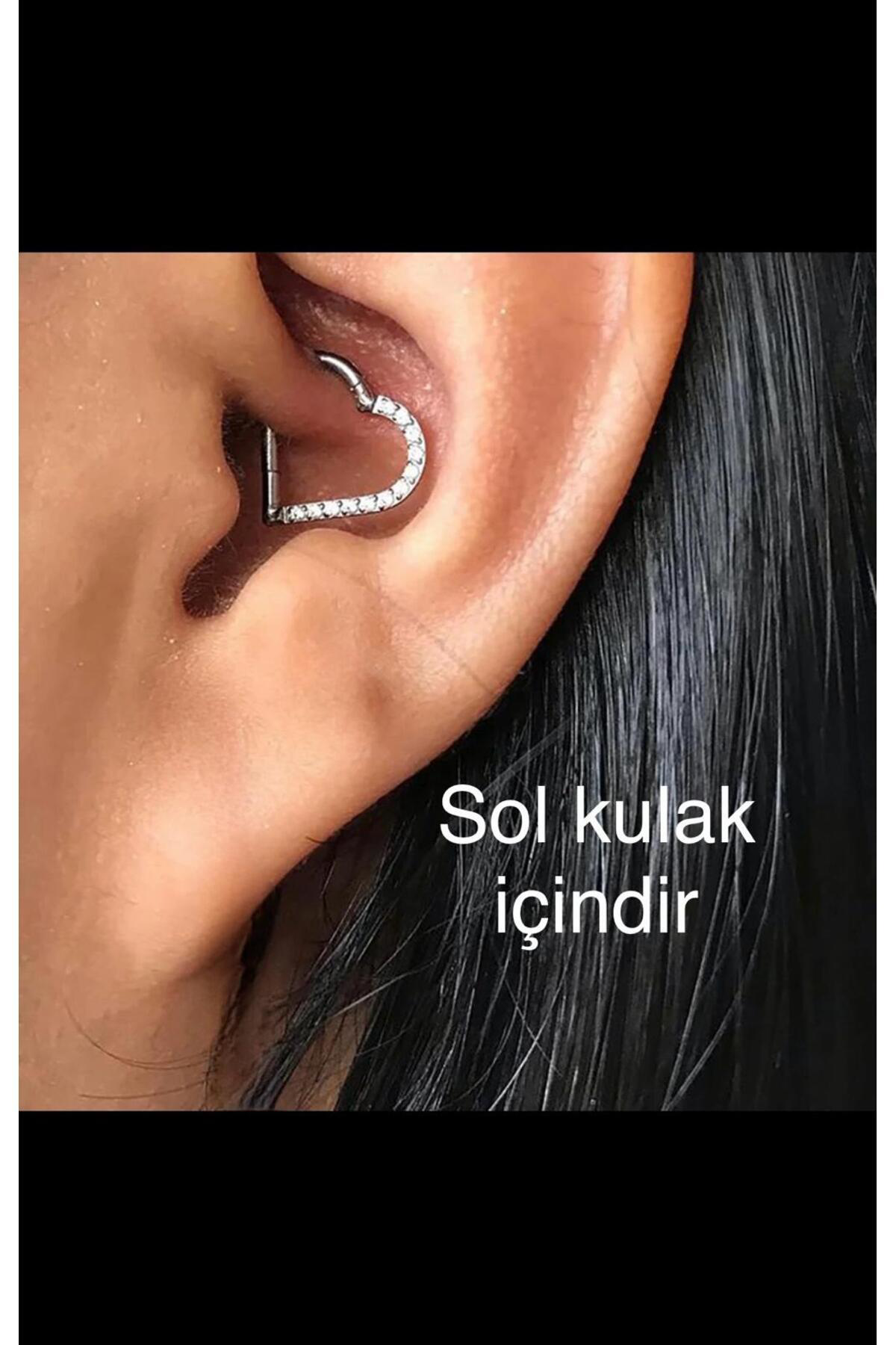 TİTANİUM ZİRKON TAŞLI KALPLİ DAİTH HELİX UYUMLU MENTEŞELİ PİERCİN