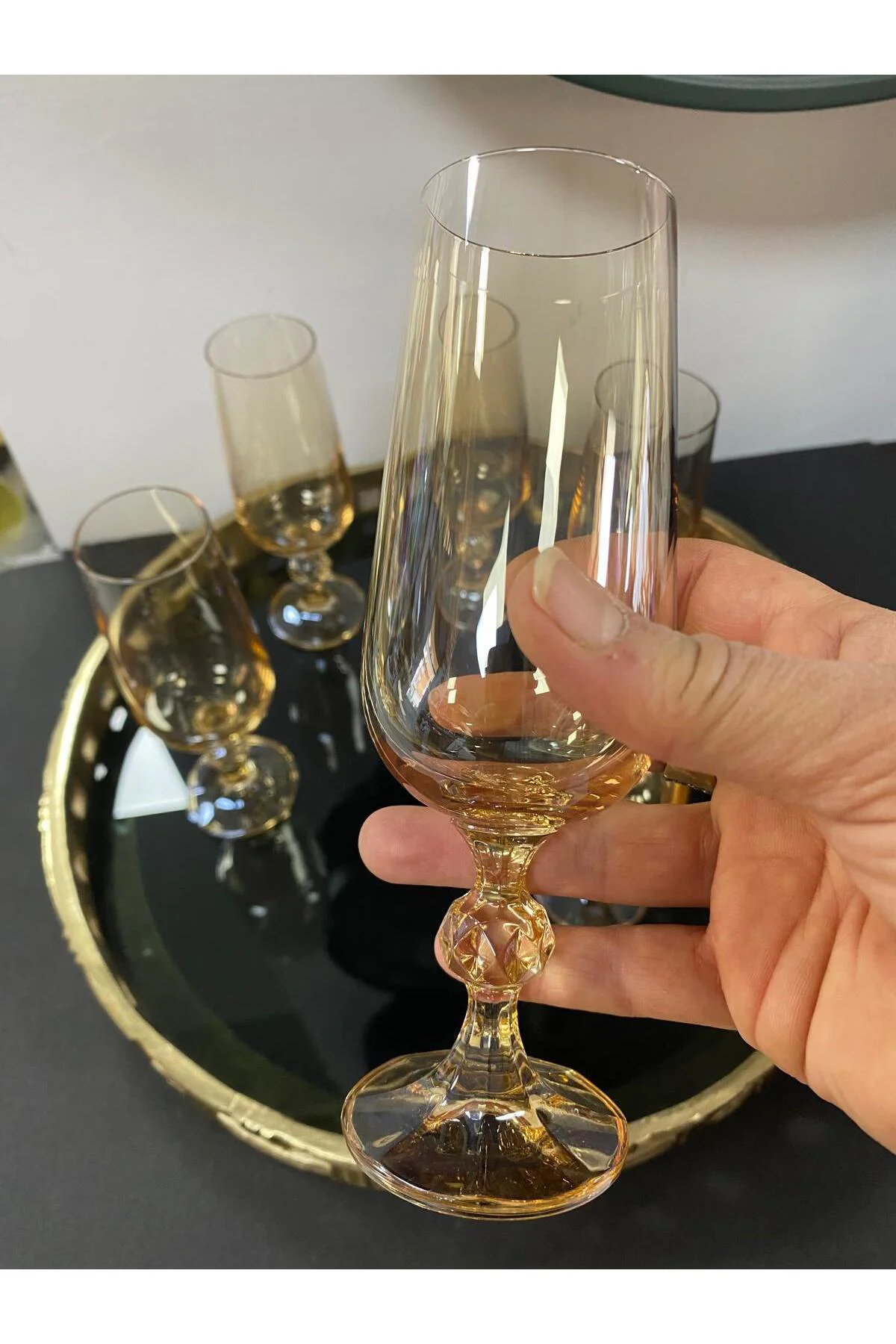 Titanyum Kaplama 6 Lı Ayaklı Fülüt Kahve Yanı Bardağı 180 ml