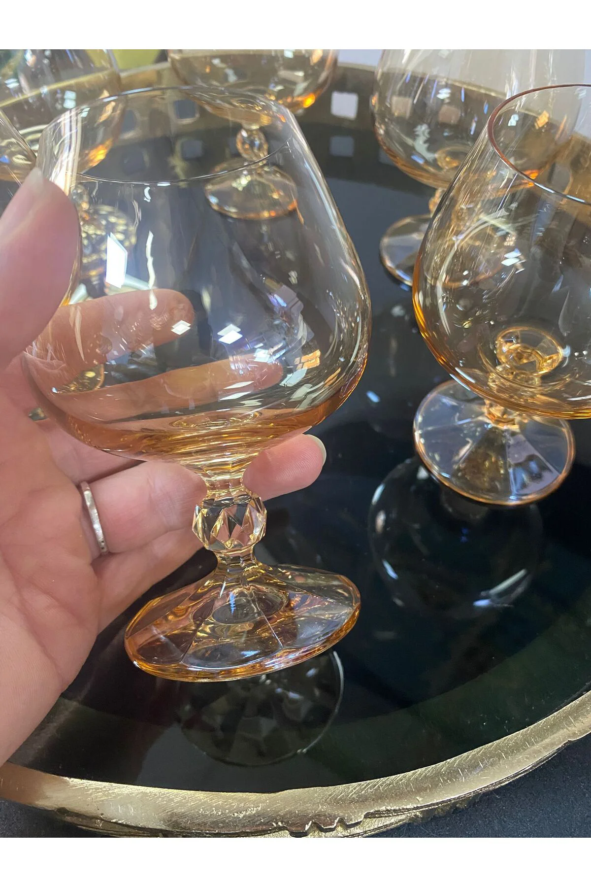 Titanyum Kaplama 6 Lı Tombul Ayaklı Kadeh Bardağı