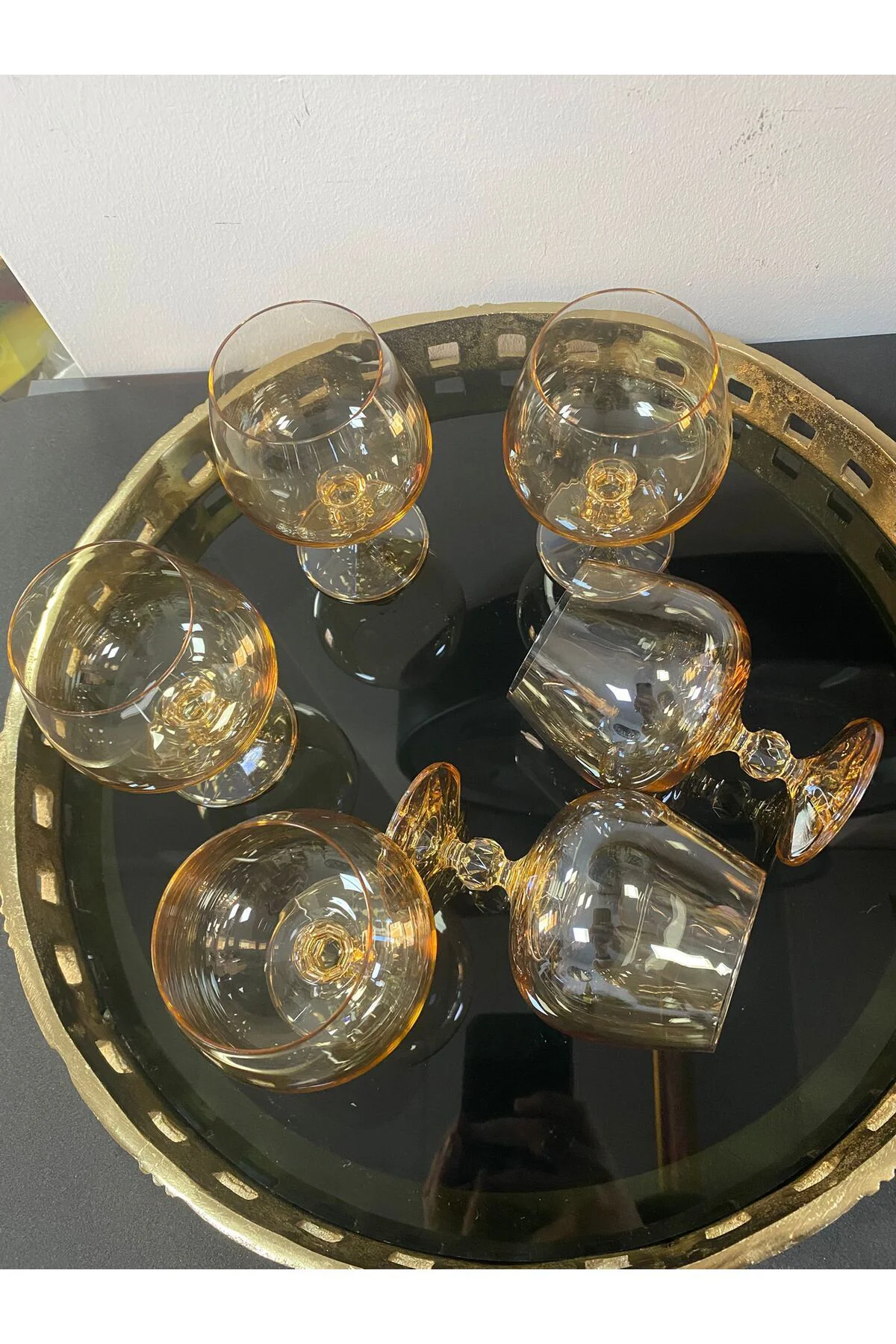 Titanyum Kaplama 6 Lı Tombul Ayaklı Kadeh Bardağı